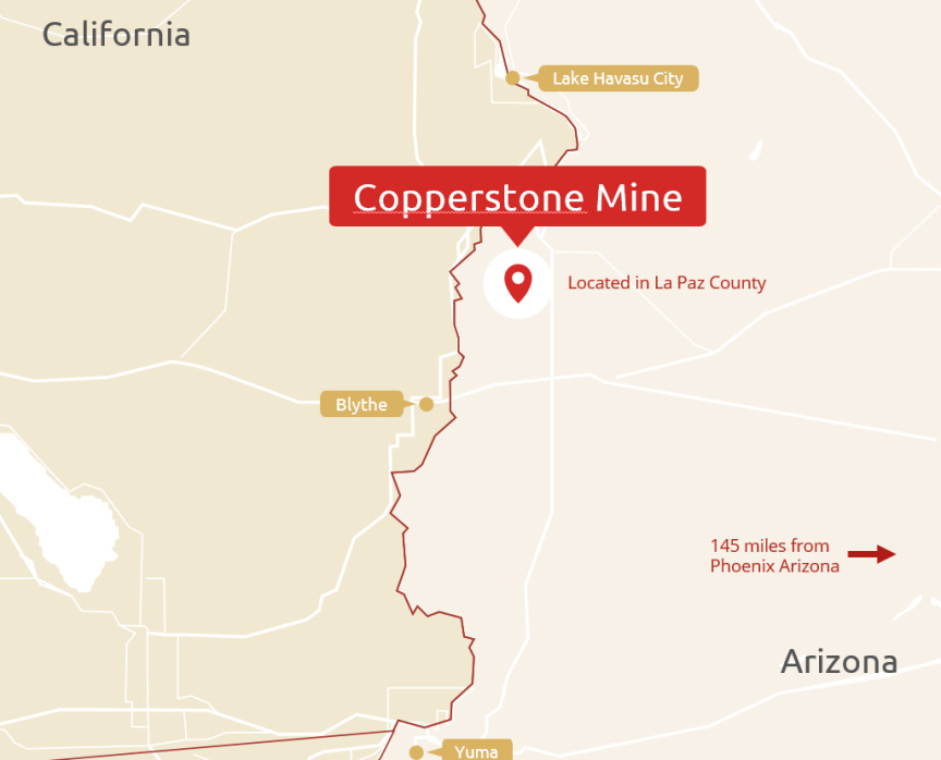 Map of the Copperstone gold project in Arizona, courtesy of Minera Alamos.